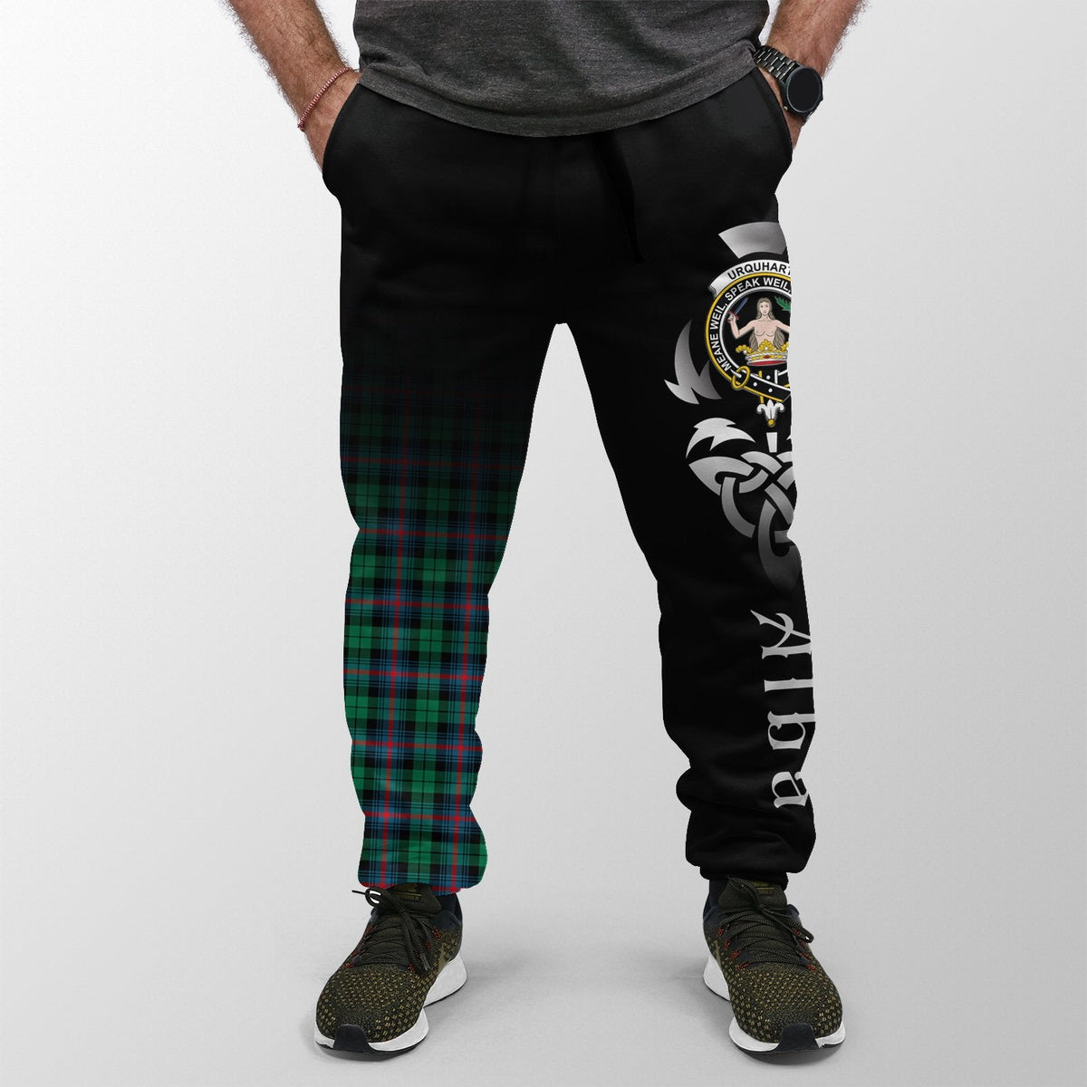 Urquhart Broad Red Ancient Tartan Crest Jogger Sweatpants - Alba Celtic Style