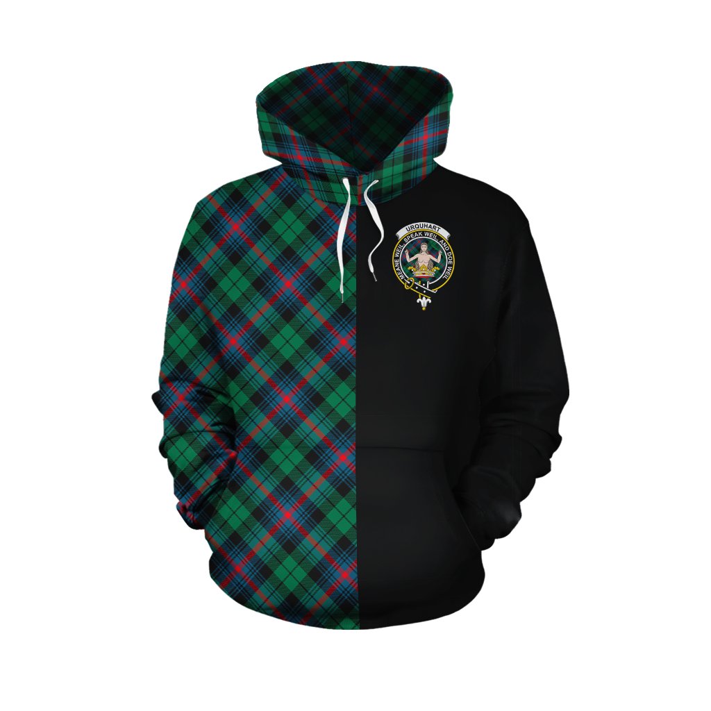 Urquhart Broad Red Ancient Tartan Hoodie Half of Me - Cross Style
