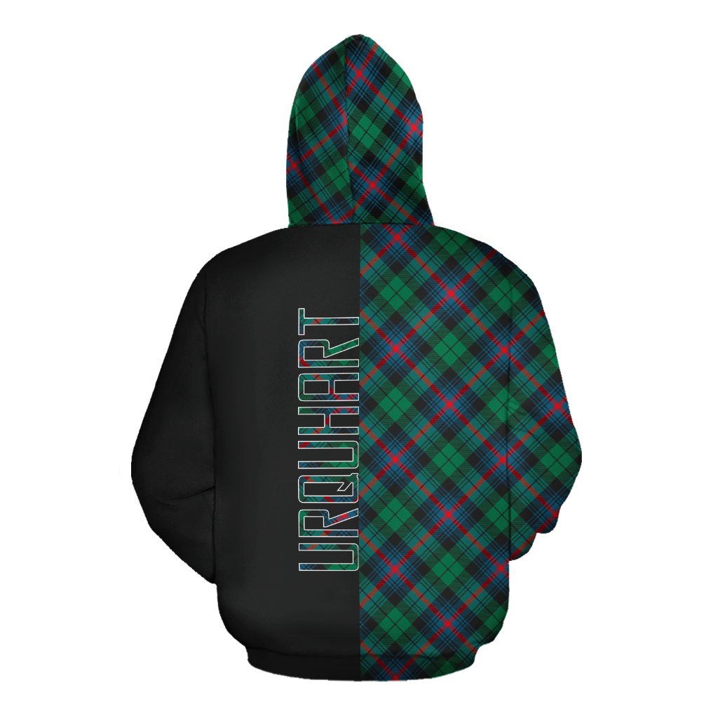Urquhart Broad Red Ancient Tartan Hoodie Half of Me - Cross Style