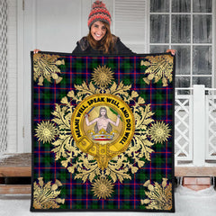 Urquhart Modern Tartan Crest Premium Quilt - Gold Thistle Style