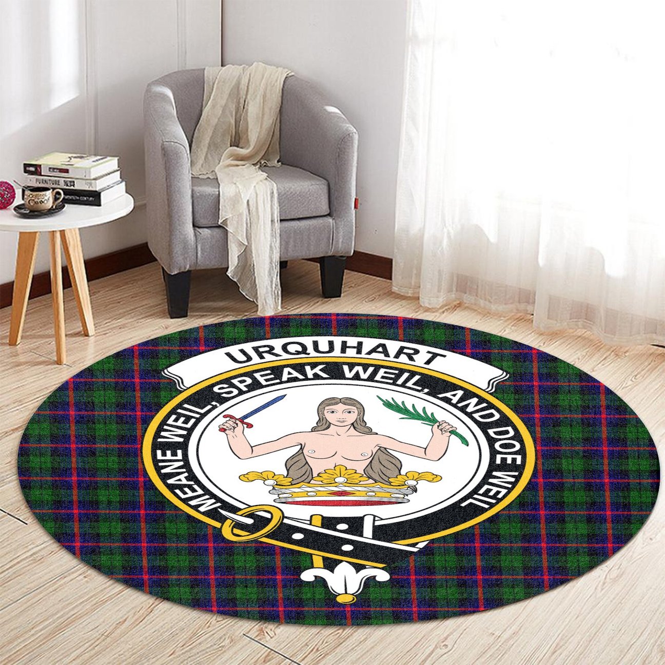 Urquhart Modern Tartan Crest Round Rug