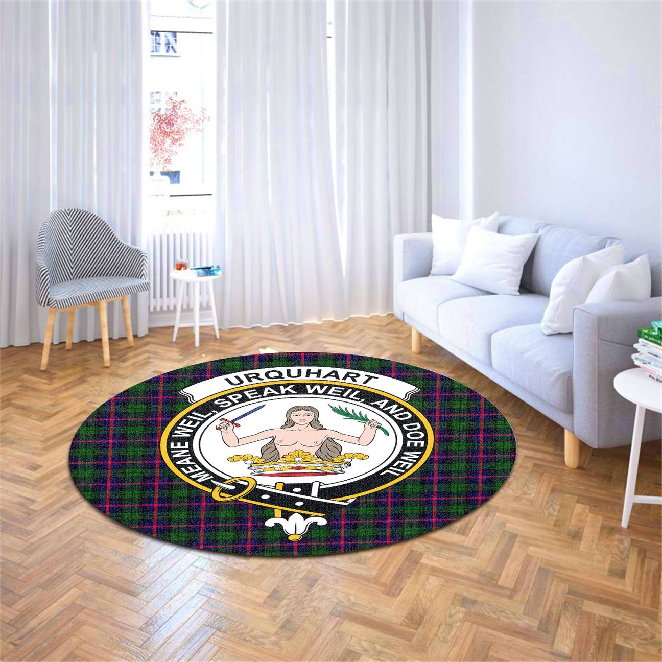 Urquhart Modern Tartan Crest Round Rug