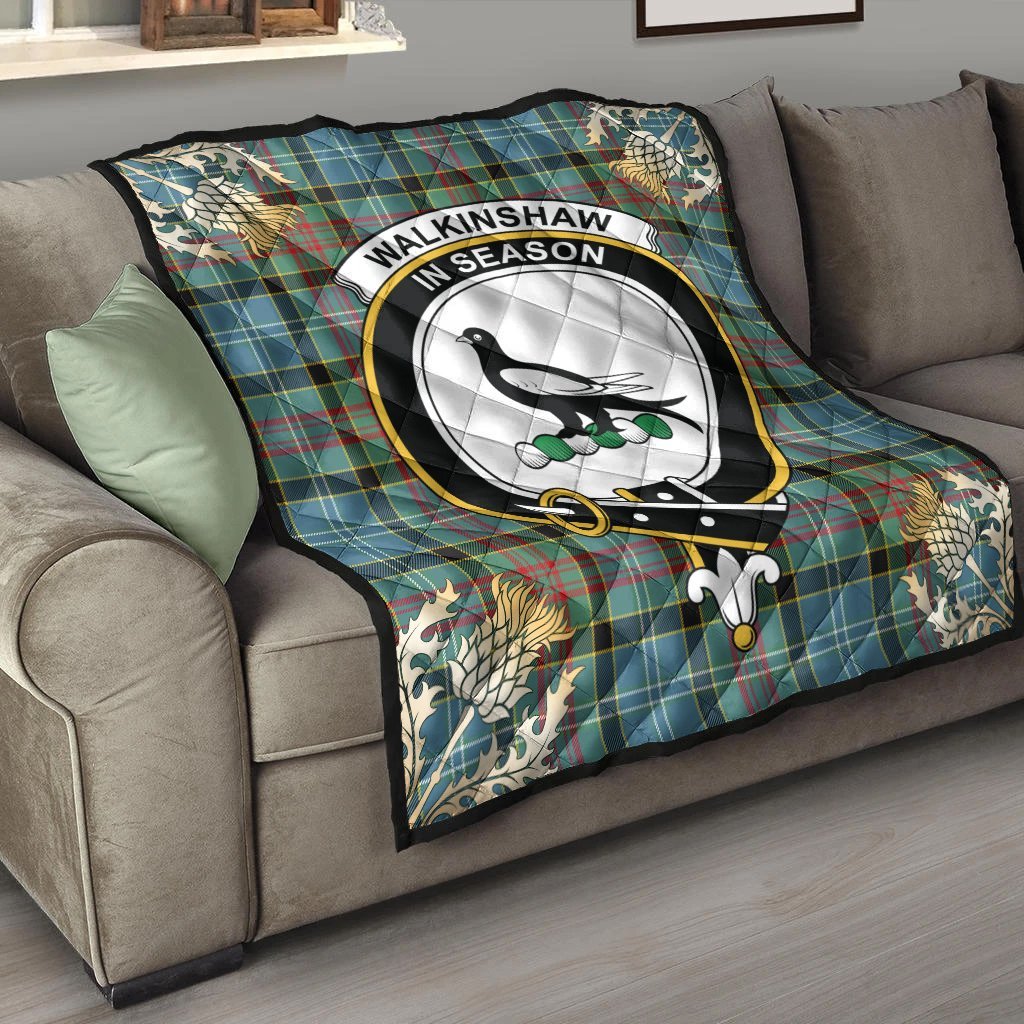 Walkinshaw Tartan Crest Premium Quilt - Gold Thistle Style