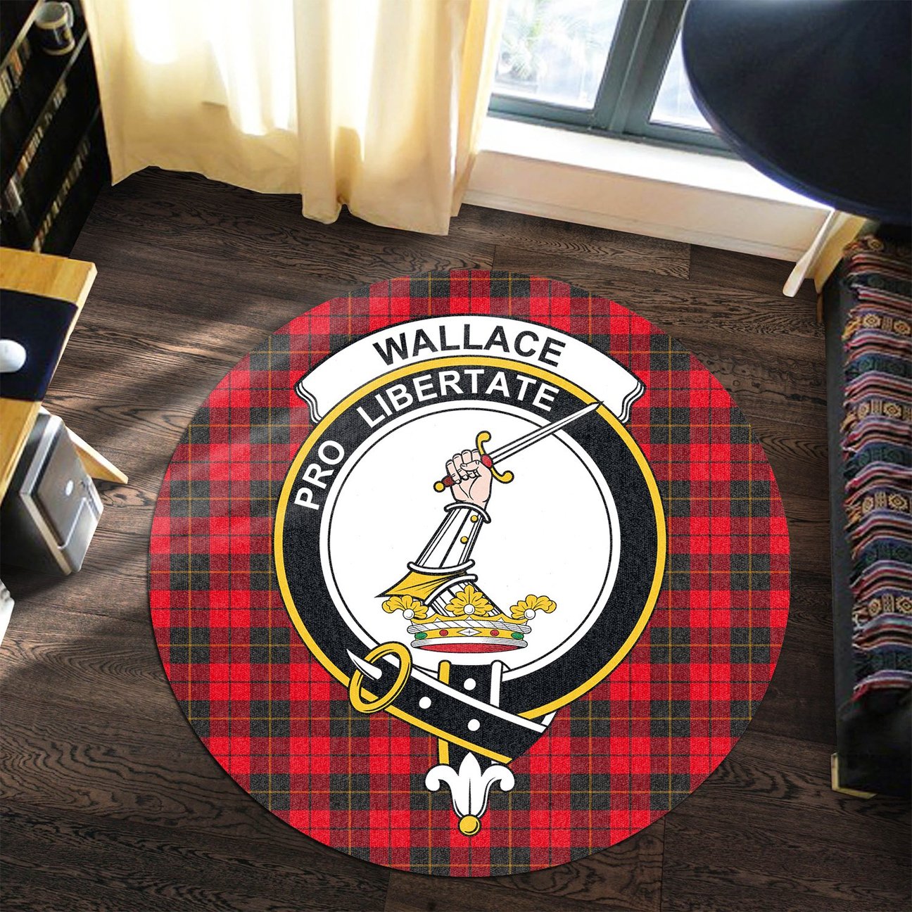 Wallace Weathered Tartan Crest Round Rug