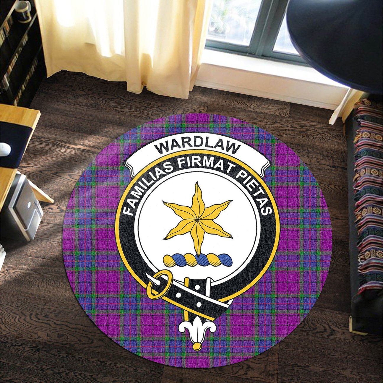 Wardlaw Modern Tartan Crest Round Rug