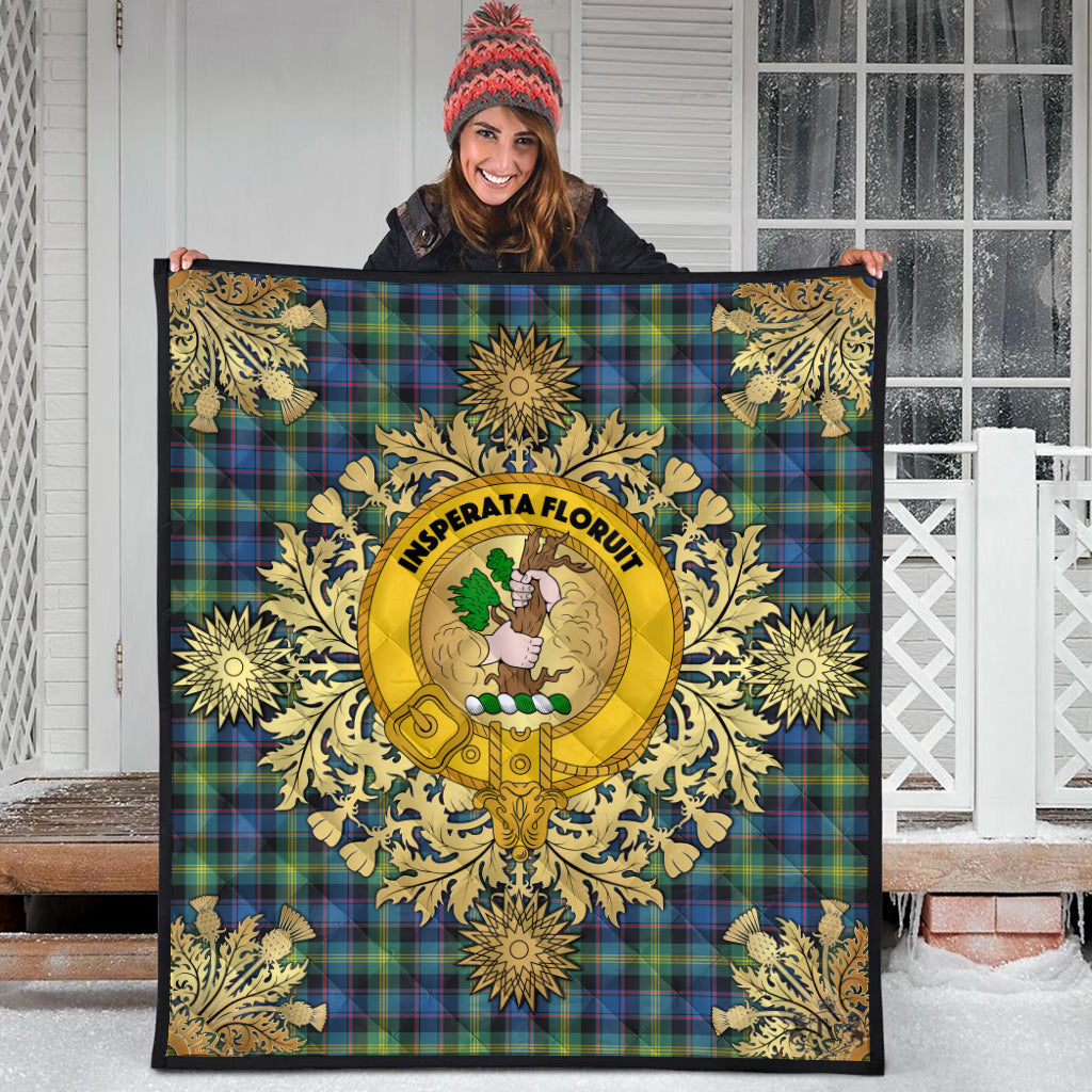 Watson Ancient Tartan Crest Premium Quilt - Gold Thistle Style