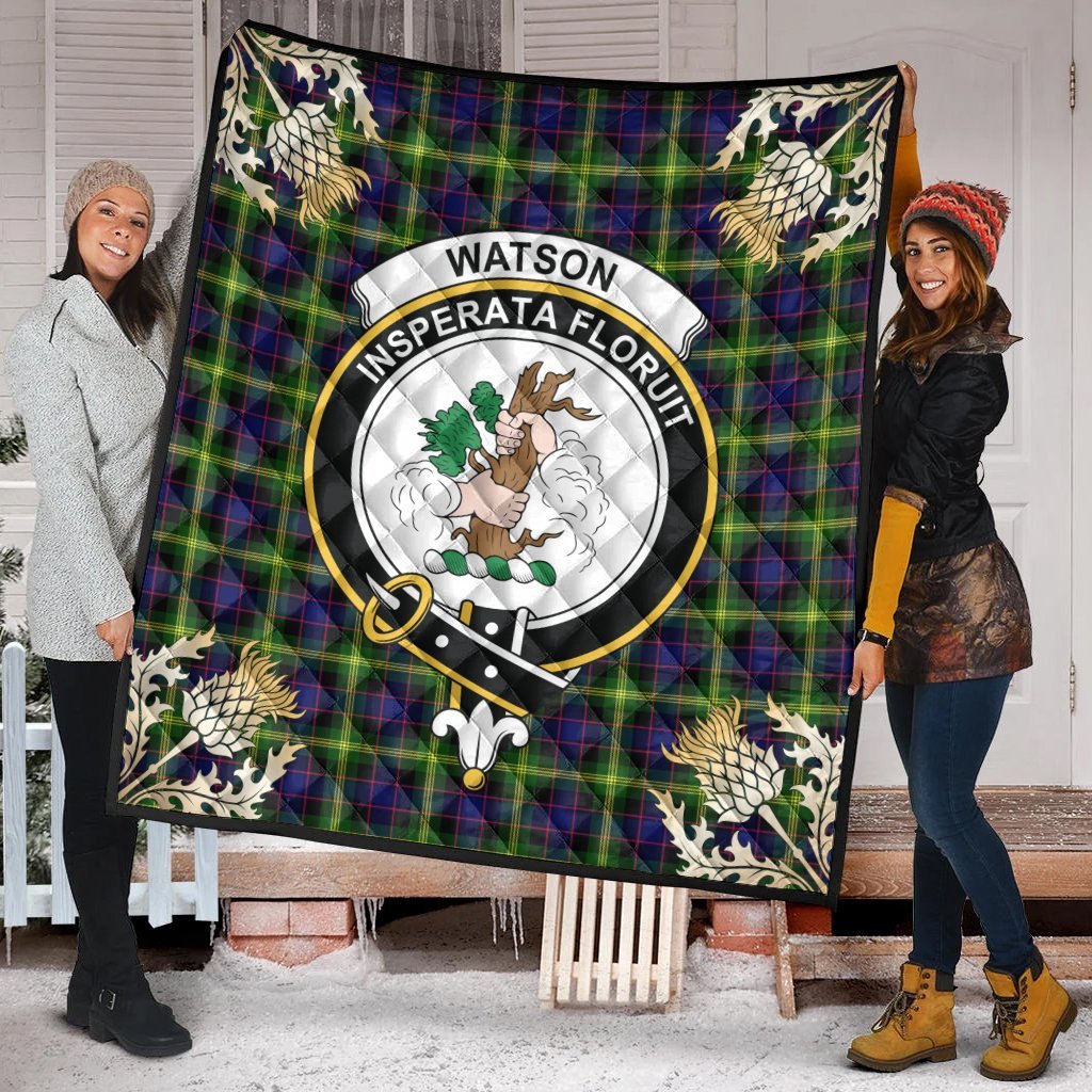 Watson Modern Tartan Crest Premium Quilt - Gold Thistle Style