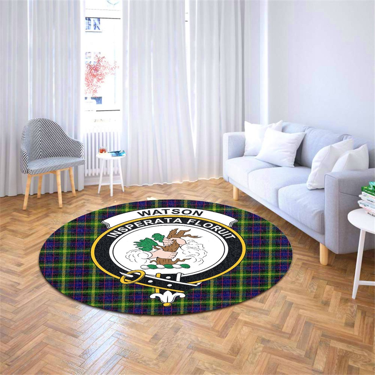 Watson Modern Tartan Crest Round Rug