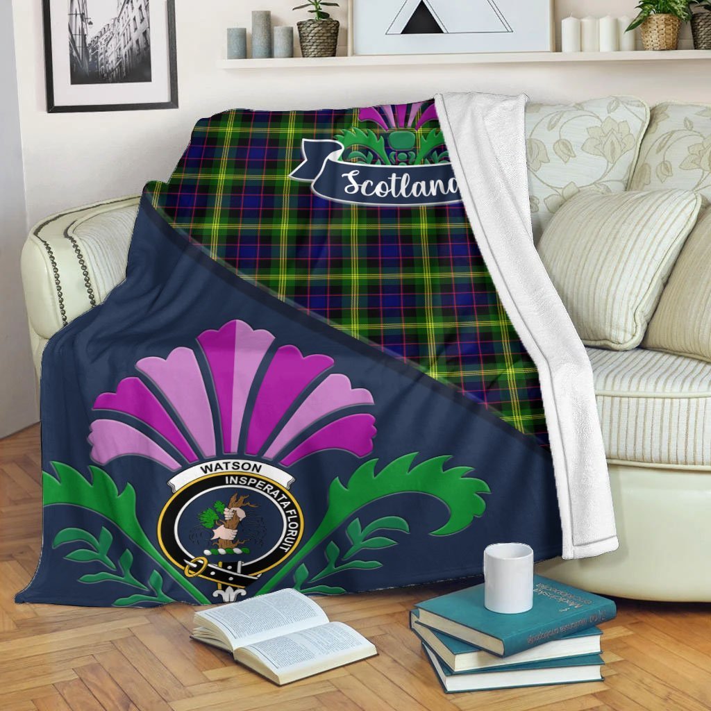 Watson Tartan Crest Premium Blanket - Thistle Style