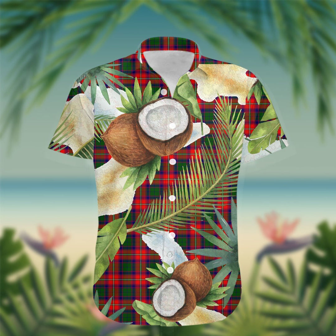 Wauchope (or Waugh) Tartan Hawaiian Shirt Hibiscus, Coconut, Parrot, Pineapple - Tropical Garden Shirt