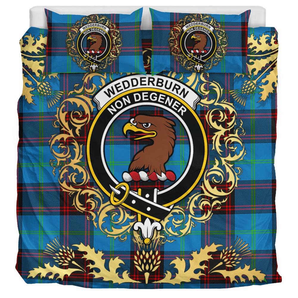 Wedderburn Tartan Crest Bedding Set - Golden Thistle Style