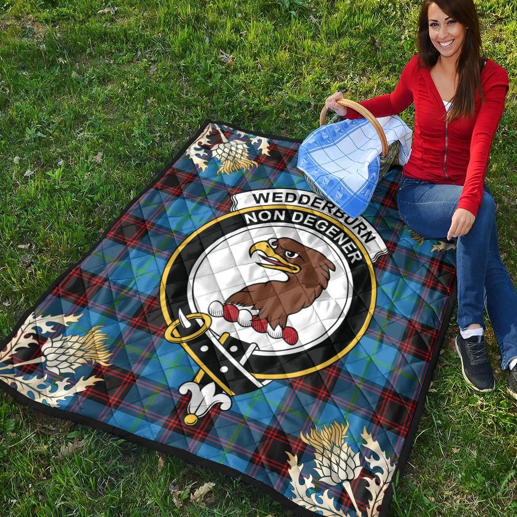 Wedderburn Tartan Crest Premium Quilt - Gold Thistle Style