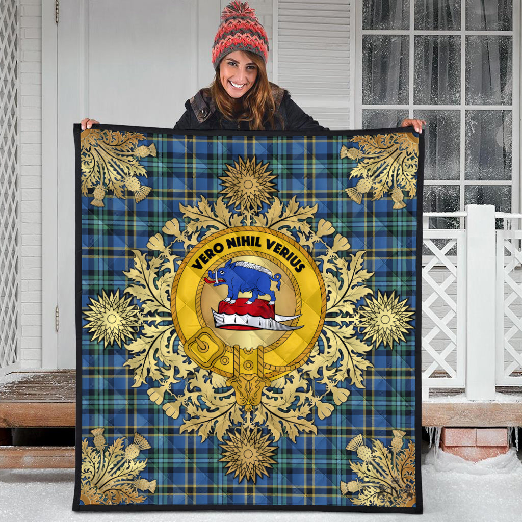 Weir Ancient Tartan Crest Premium Quilt - Gold Thistle Style