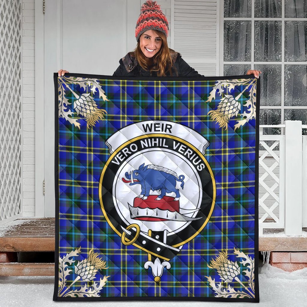 Weir Modern Tartan Crest Premium Quilt - Gold Thistle Style