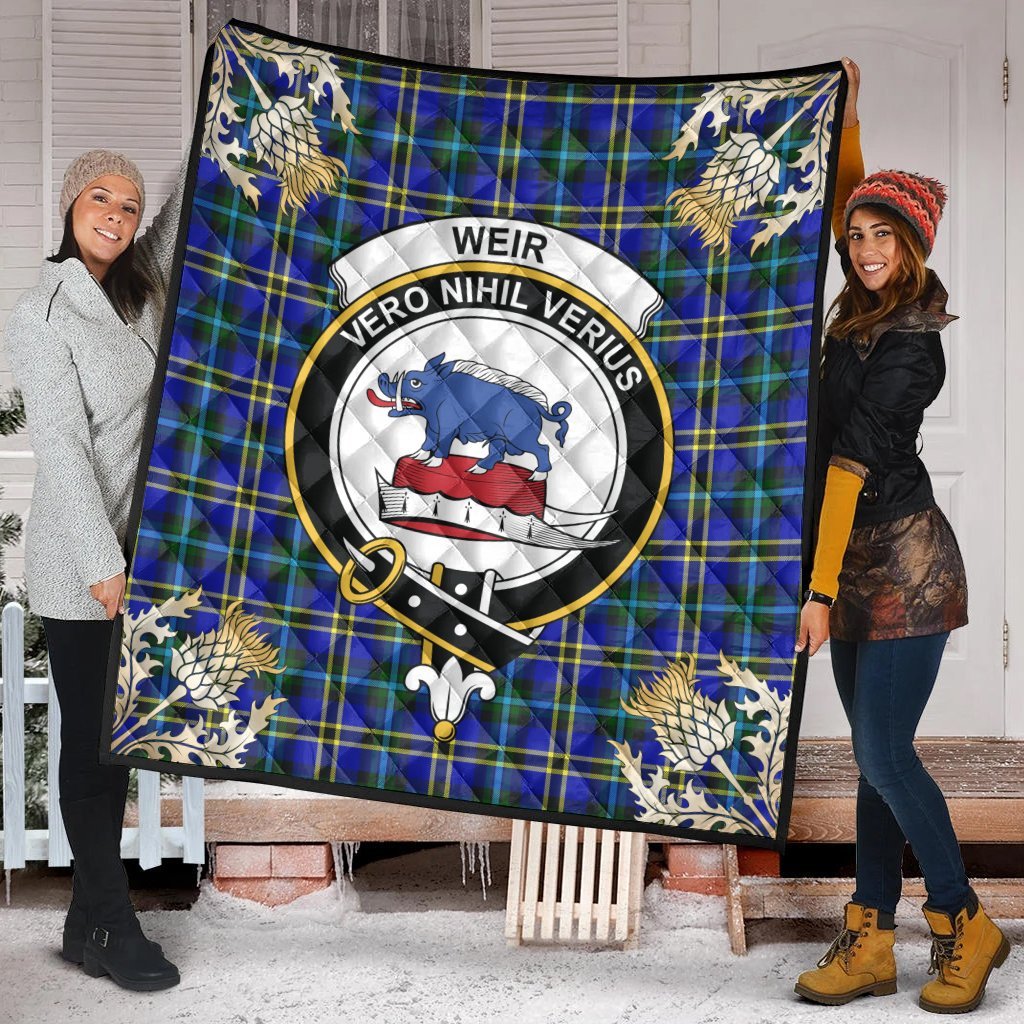 Weir Modern Tartan Crest Premium Quilt - Gold Thistle Style