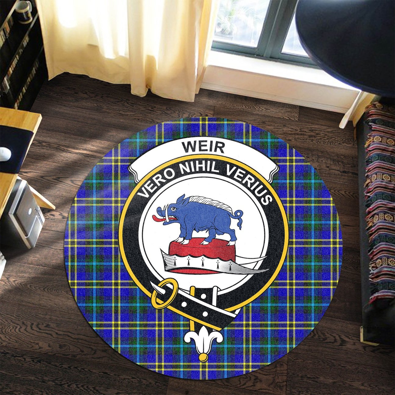 Weir Modern Tartan Crest Round Rug