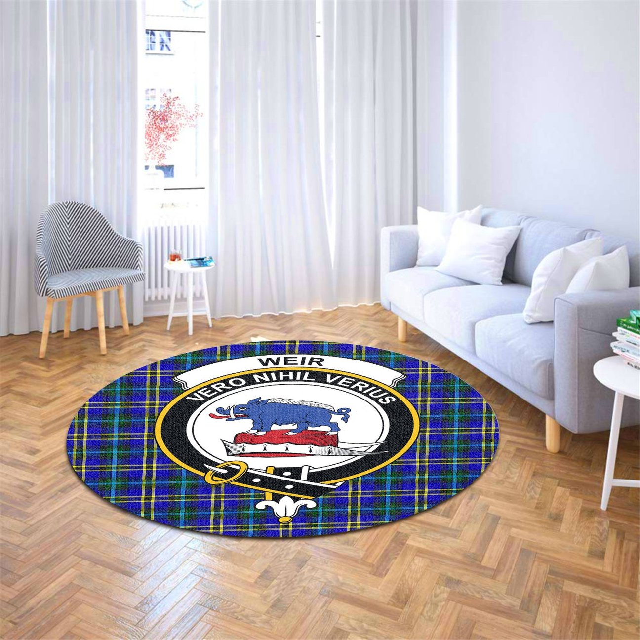 Weir Modern Tartan Crest Round Rug