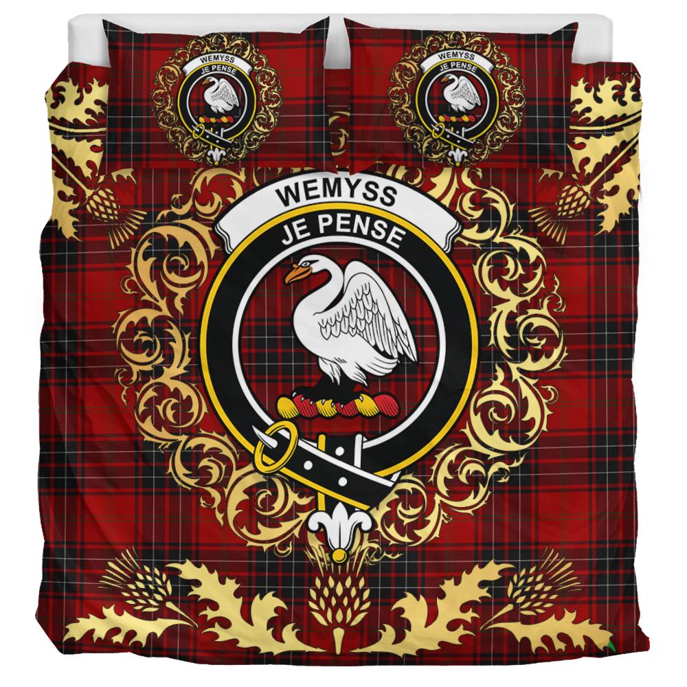 Wemyss Tartan Crest Bedding Set - Golden Thistle Style