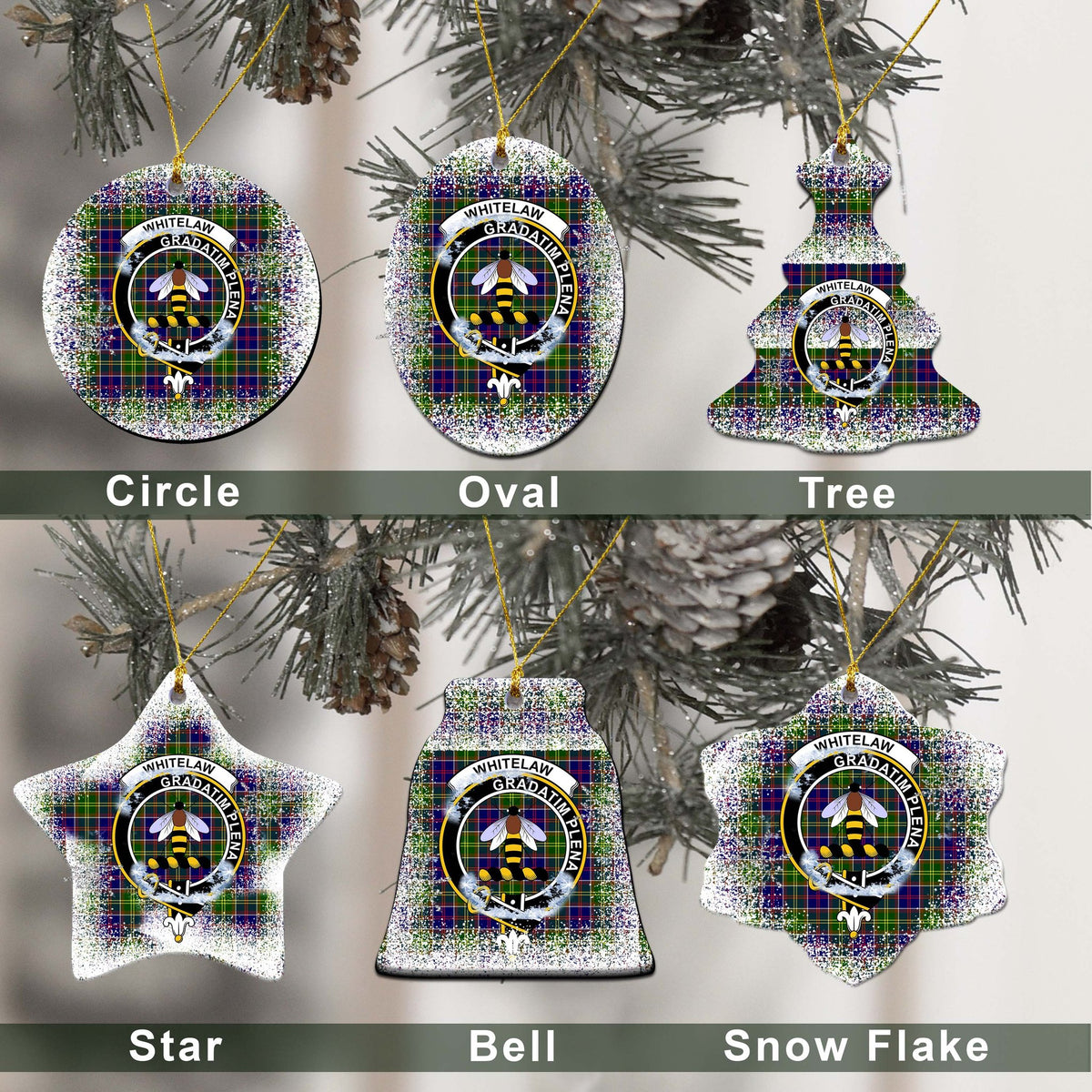 Whitelaw Tartan Christmas Ceramic Ornament - Snow Style