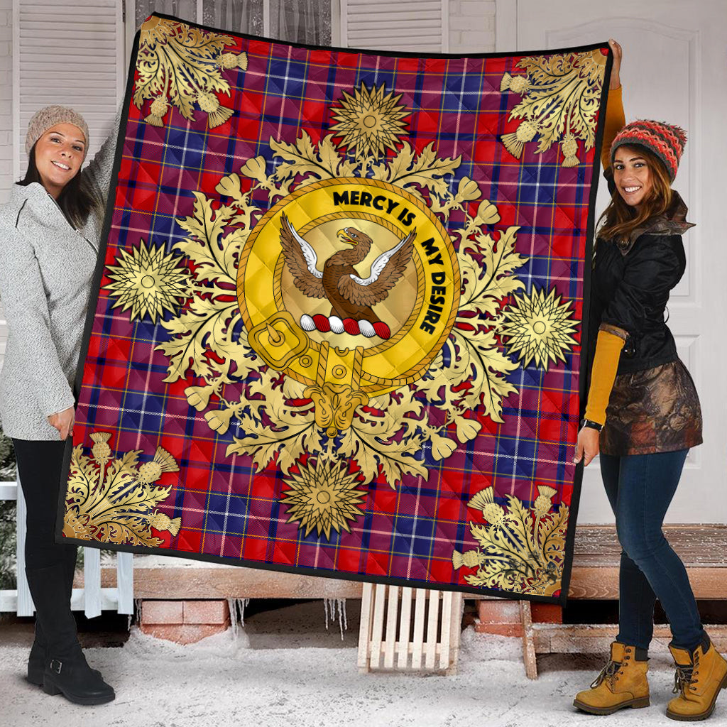 Wishart Dress Tartan Crest Premium Quilt - Gold Thistle Style