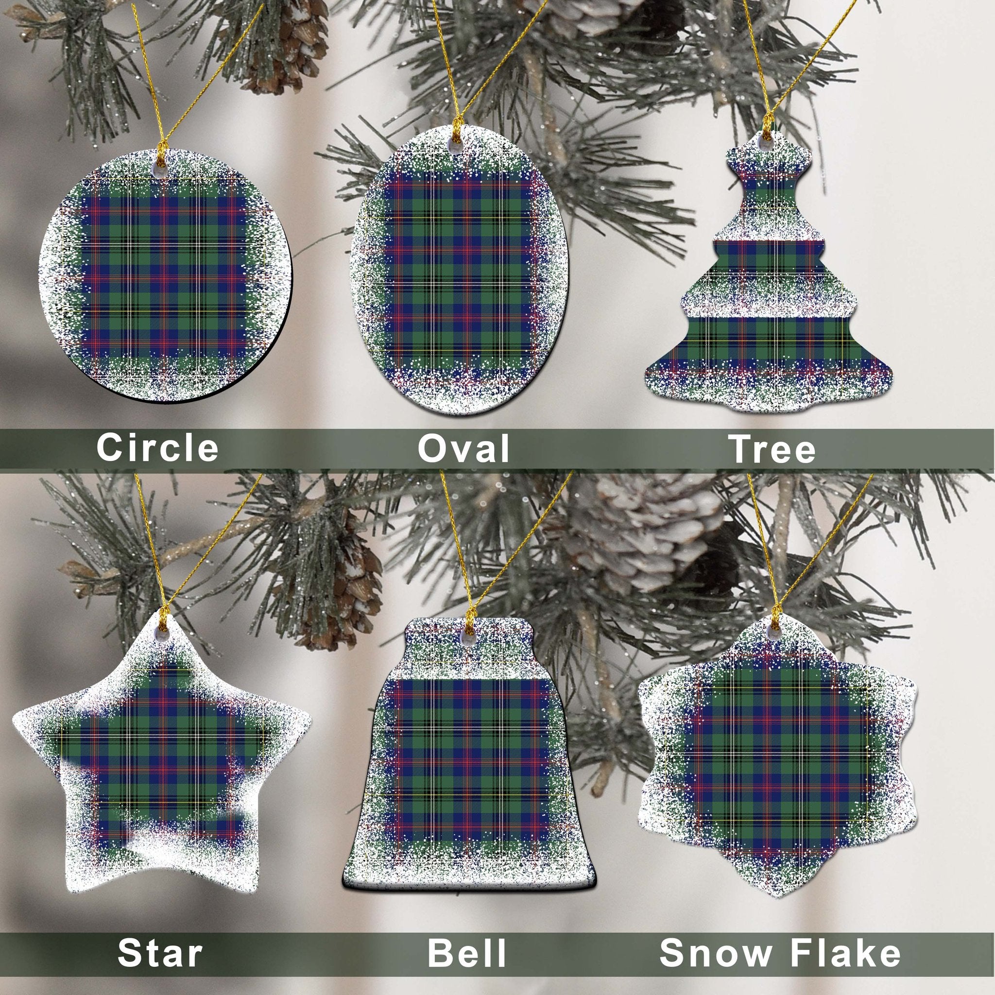 Wood Tartan Christmas Ceramic Ornament - Snow Style