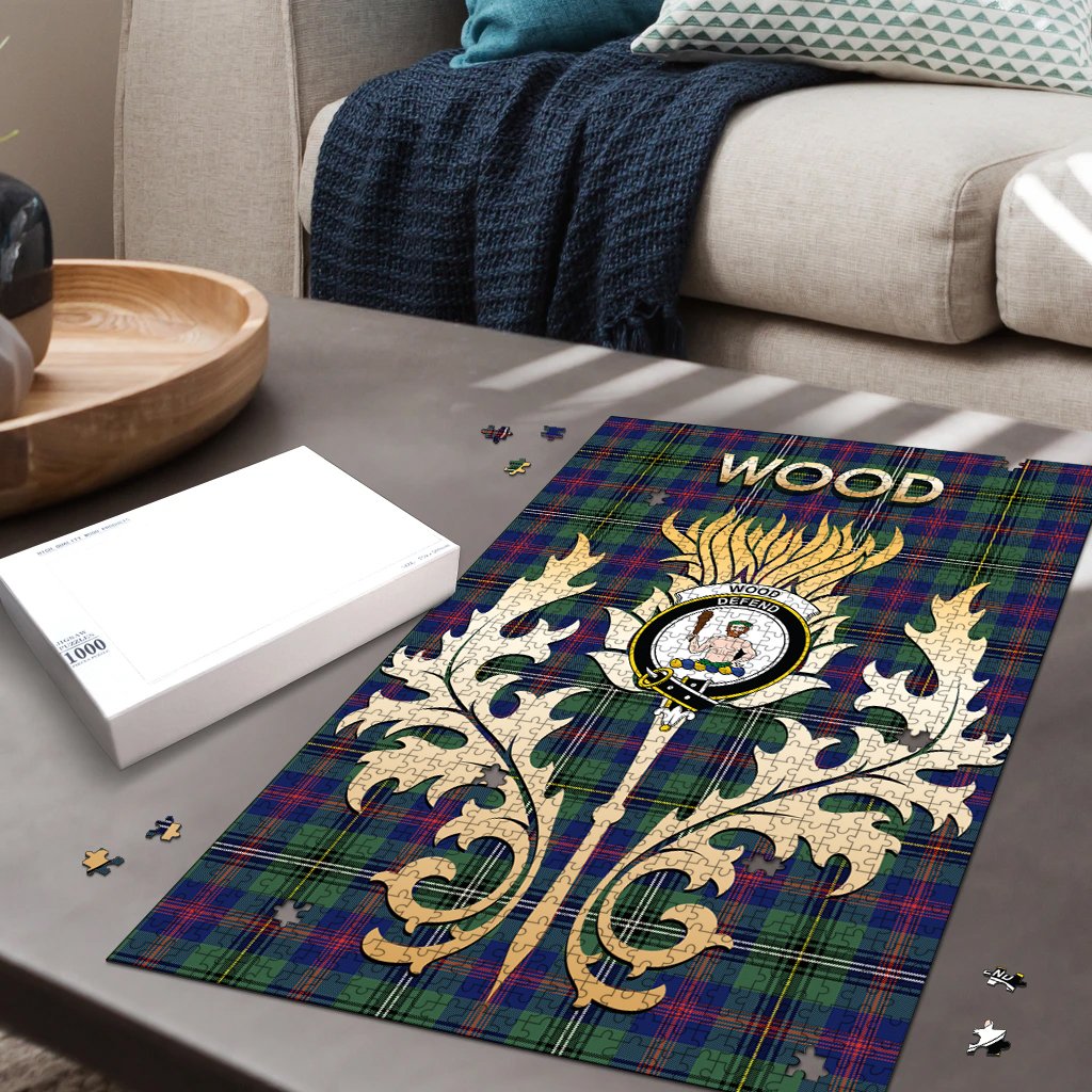 Wood Modern Tartan Crest Thistle Jigsaw Puzzles