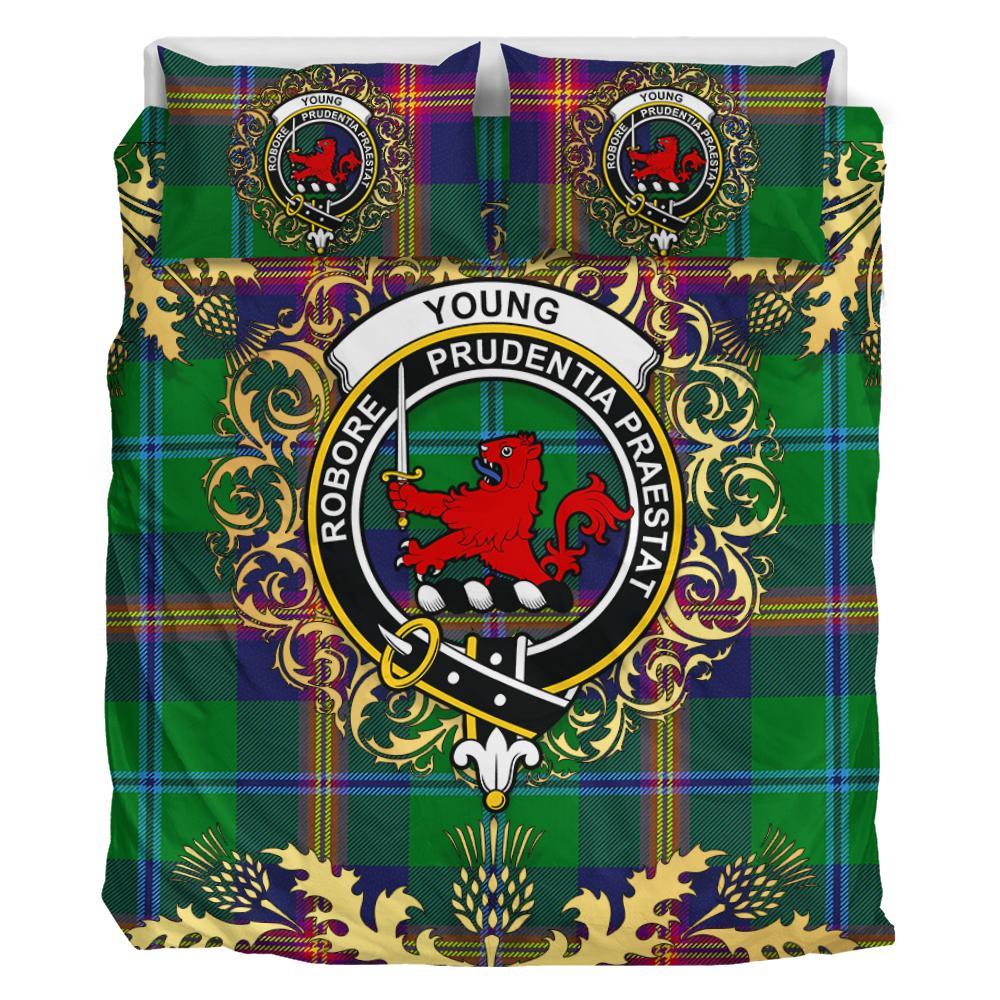Young Modern Tartan Crest Bedding Set - Golden Thistle Style