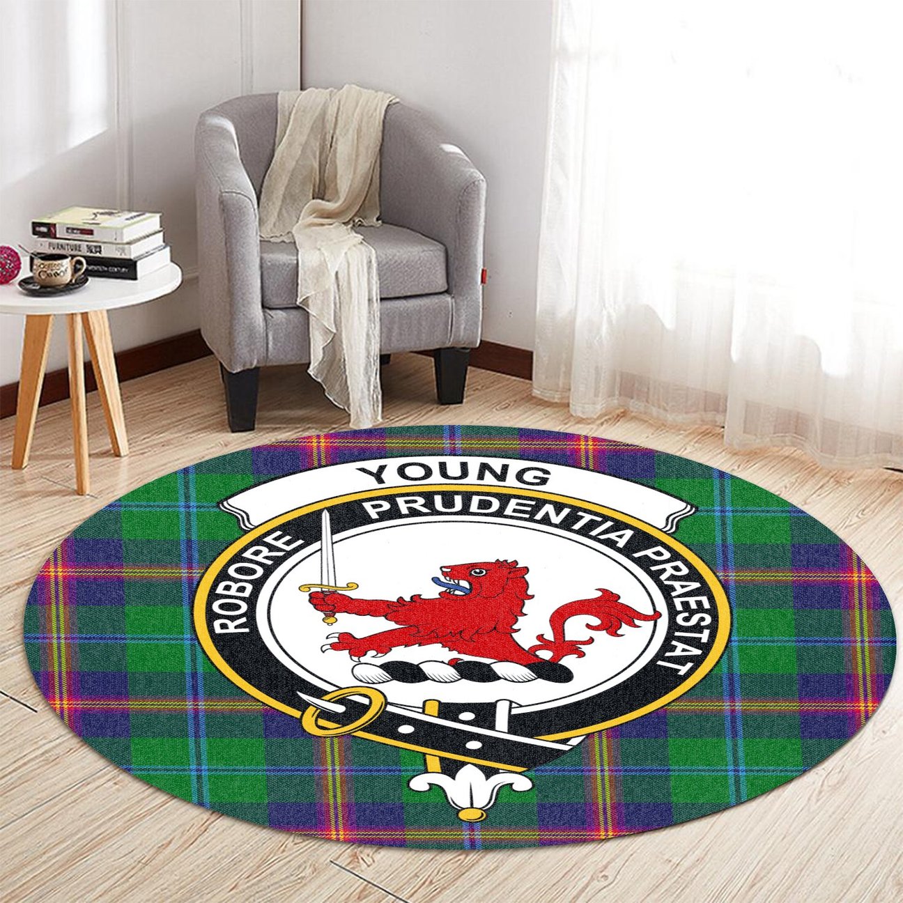 Young Modern Tartan Crest Round Rug