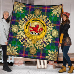 Young Modern Tartan Crest Premium Quilt - Gold Thistle Style