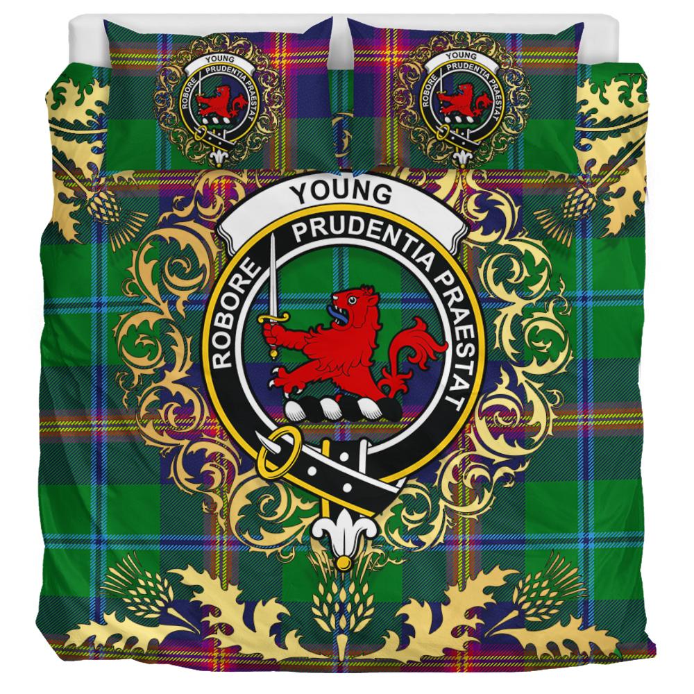 Young Modern Tartan Crest Bedding Set - Golden Thistle Style