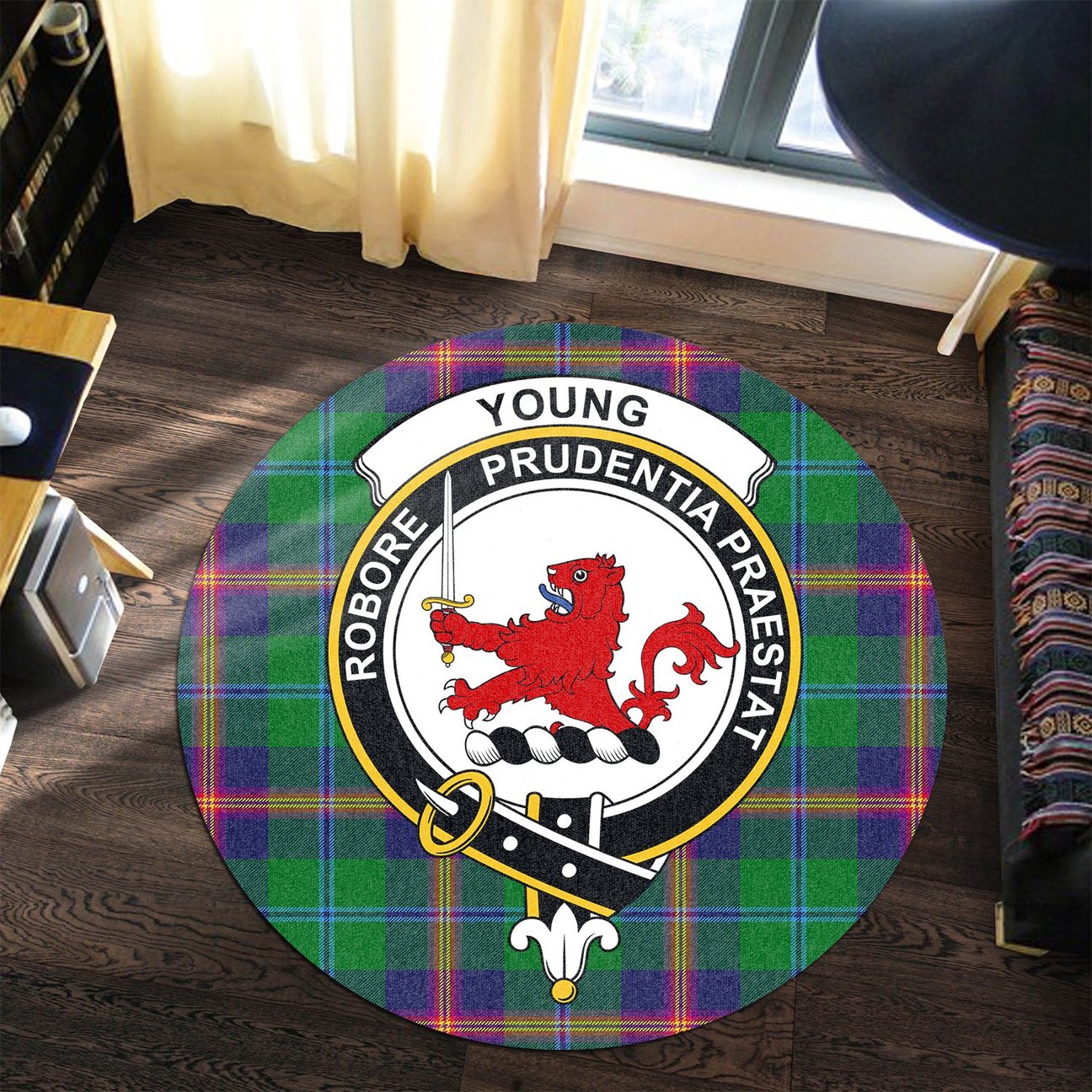 Young Modern Tartan Crest Round Rug