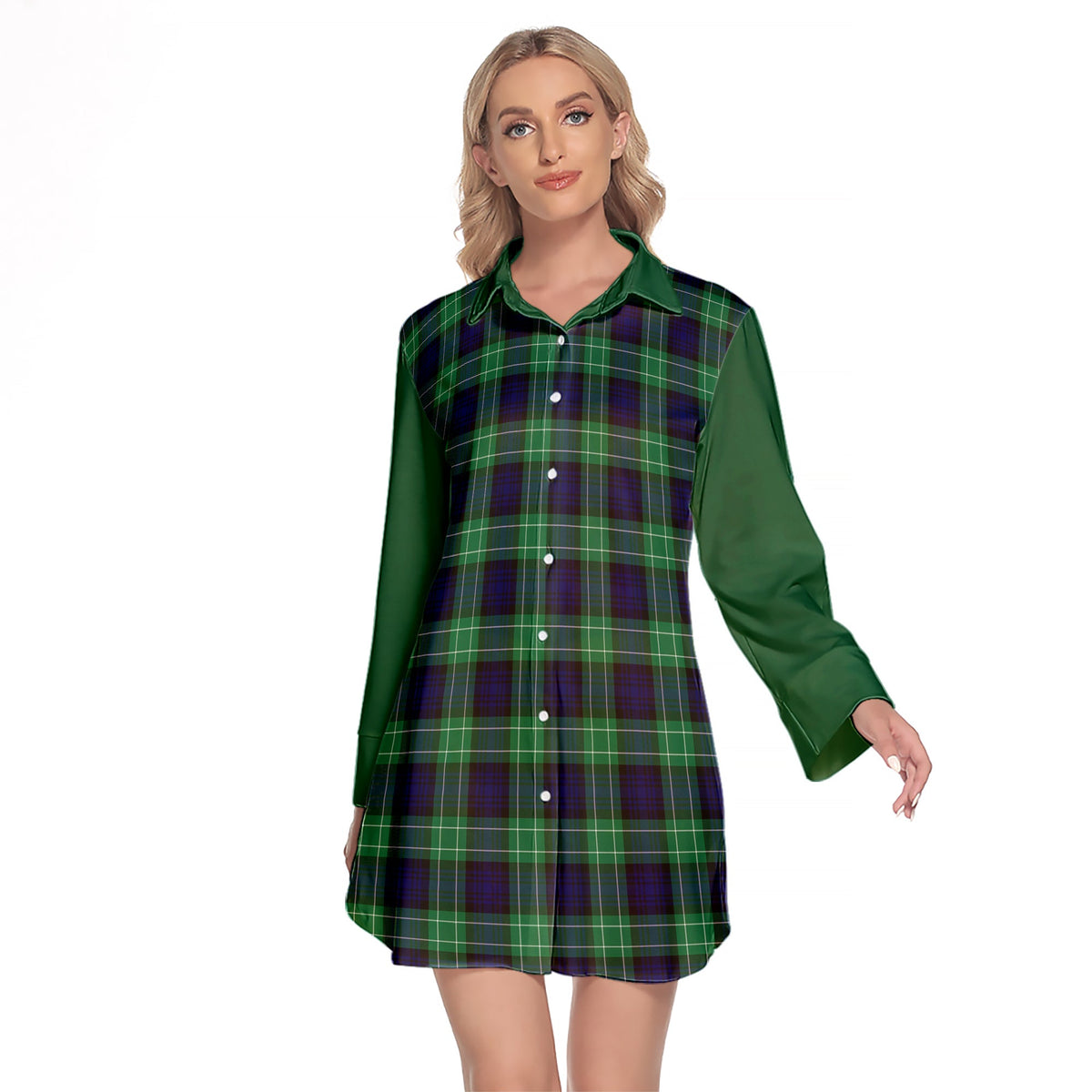 Abercrombie Tartan Women's Lapel Shirt Dress With Long Sleeve