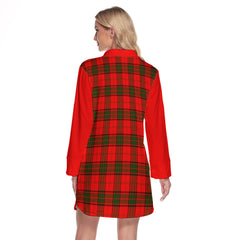 Adair Tartan Women's Lapel Shirt Dress With Long Sleeve