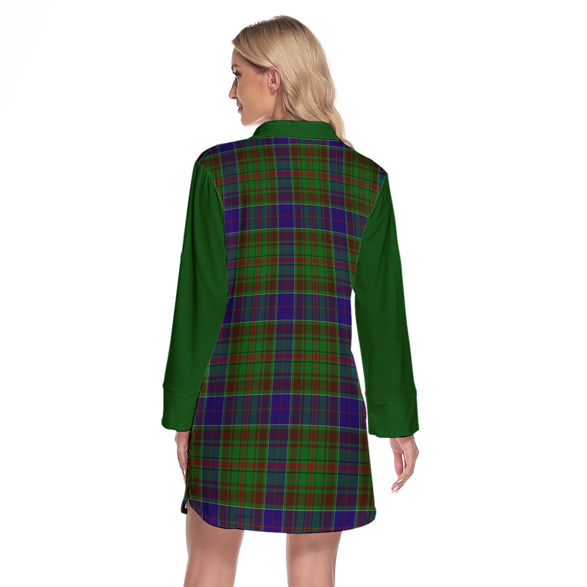 Adam Tartan Women's Lapel Shirt Dress With Long Sleeve