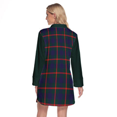 Agnew Modern Tartan Women's Lapel Shirt Dress With Long Sleeve