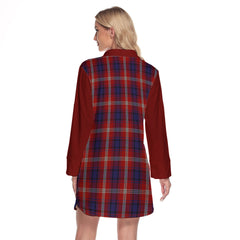 Ainslie Tartan Women's Lapel Shirt Dress With Long Sleeve