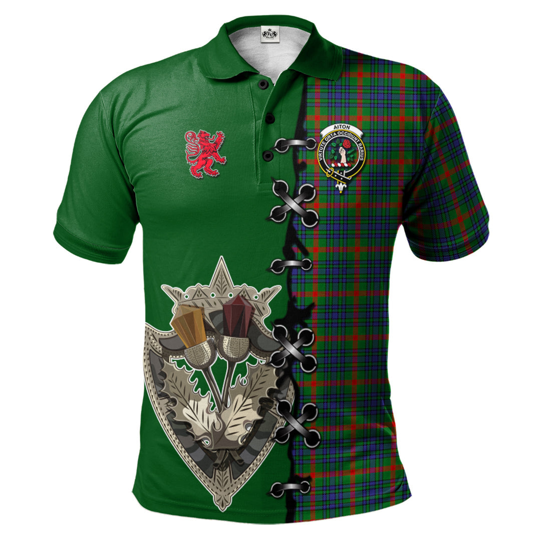 Aiton Tartan Polo Shirt - Lion Rampant And Celtic Thistle Style