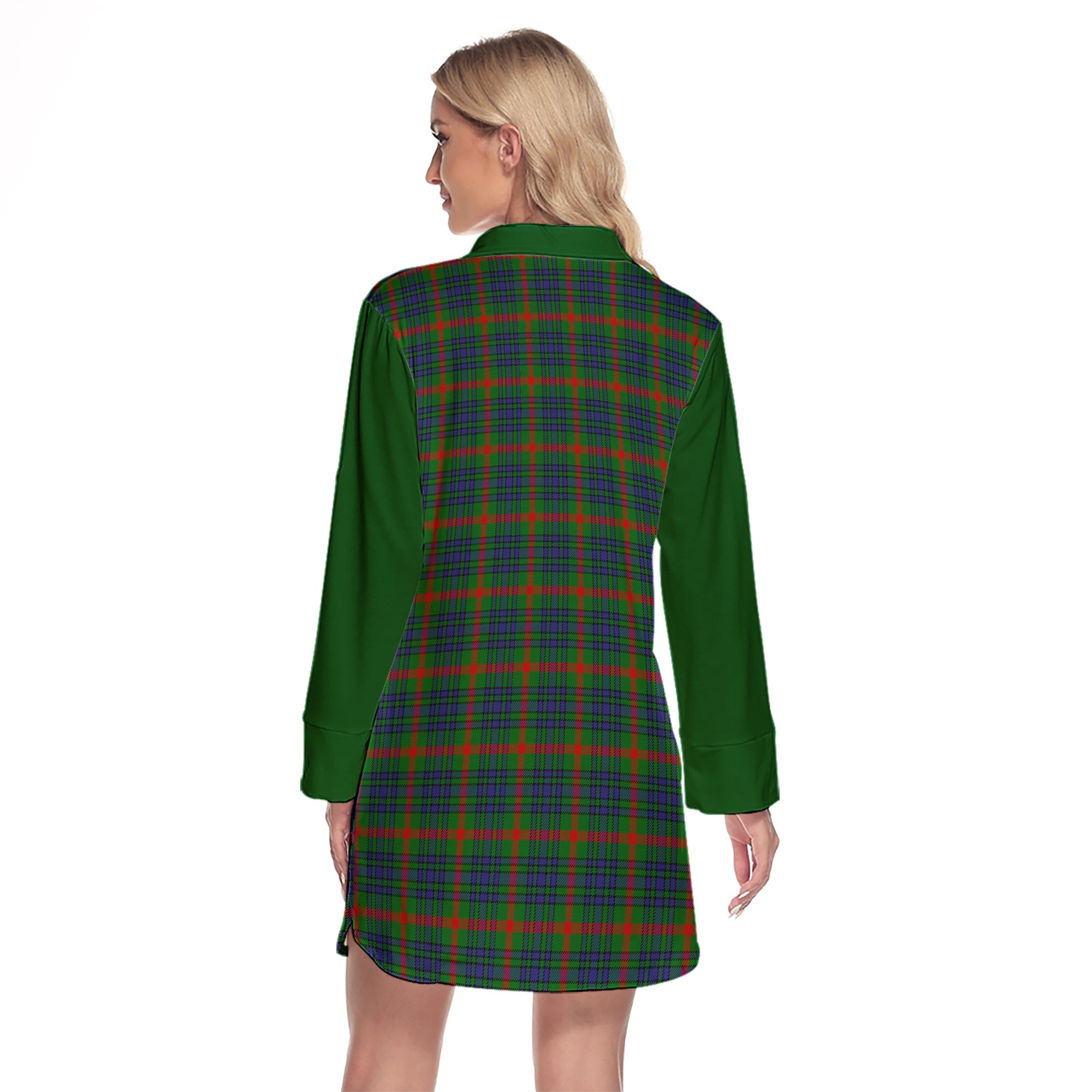 Aiton Tartan Women's Lapel Shirt Dress With Long Sleeve