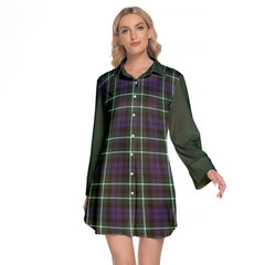 Allardice Tartan Women's Lapel Shirt Dress With Long Sleeve