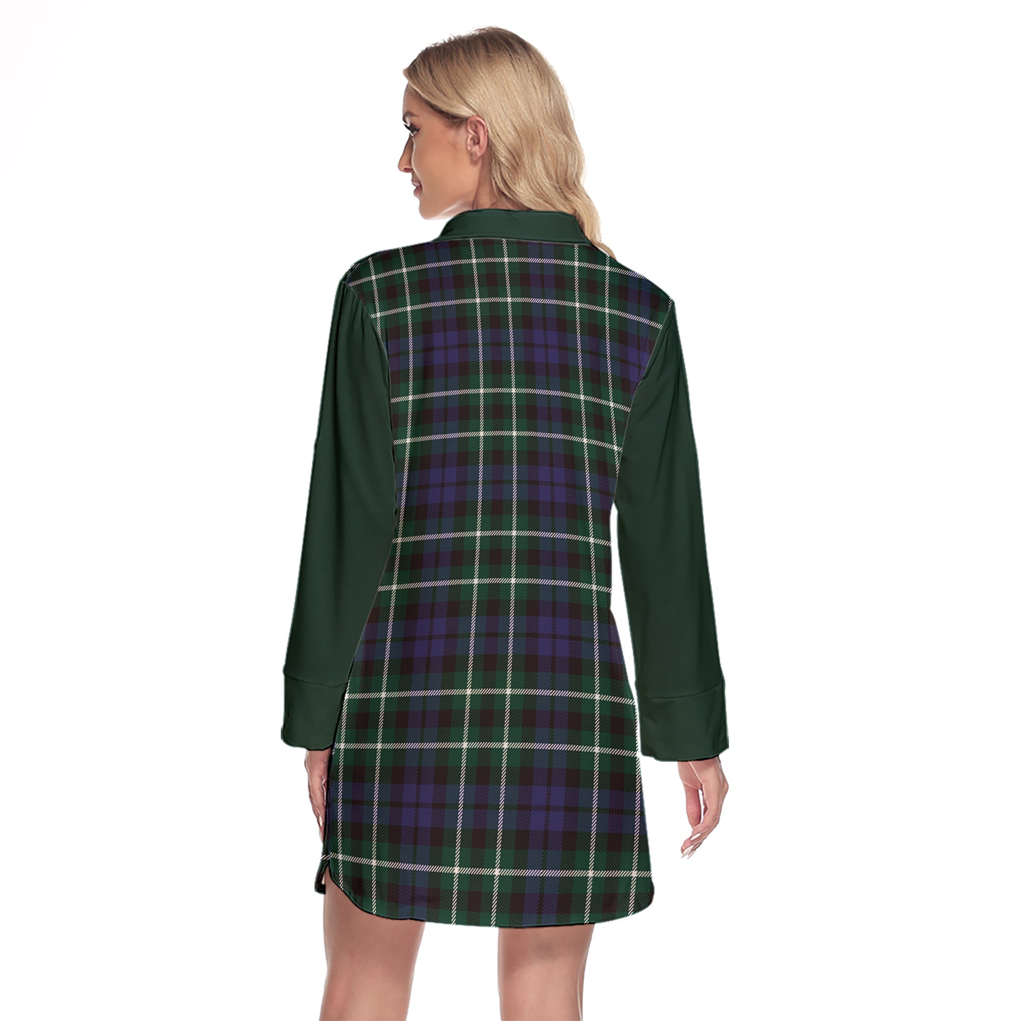 Allardice Tartan Women's Lapel Shirt Dress With Long Sleeve