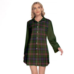 Allison Tartan Women's Lapel Shirt Dress With Long Sleeve