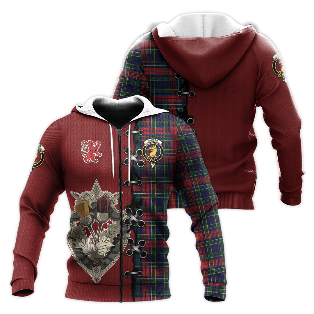 Allison Red Tartan Hoodie - Lion Rampant And Celtic Thistle Style