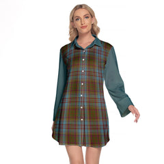 Anderson Tartan Women's Lapel Shirt Dress With Long Sleeve