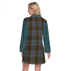 Anderson Tartan Women's Lapel Shirt Dress With Long Sleeve