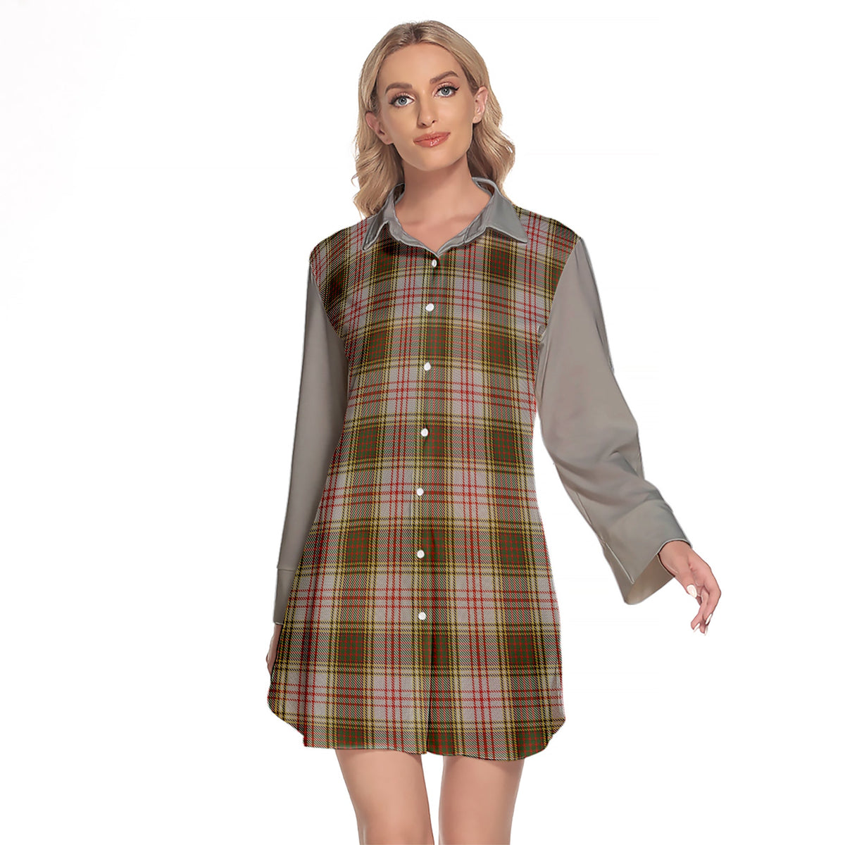 Anderson Dress Tartan Women's Lapel Shirt Dress With Long Sleeve