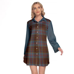 Anderson Highland Society Of London Tartan Women's Lapel Shirt Dress With Long Sleeve