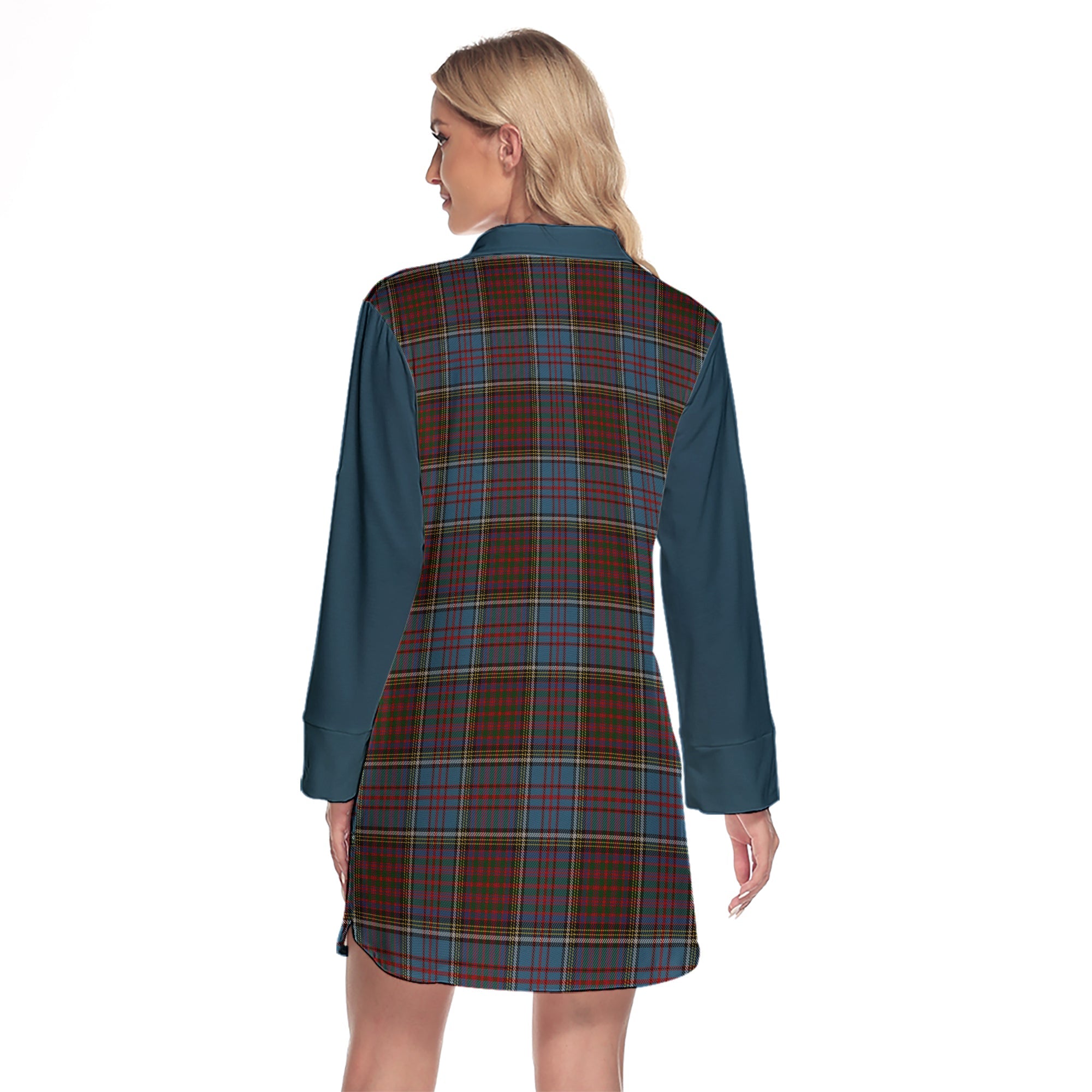 Anderson Highland Society Of London Tartan Women's Lapel Shirt Dress With Long Sleeve