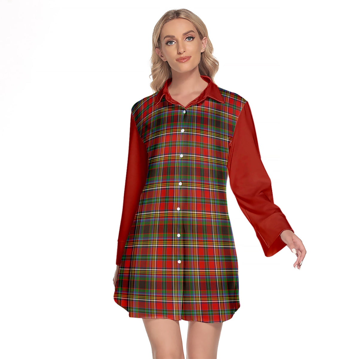 Anderson Of Arbrake Tartan Women's Lapel Shirt Dress With Long Sleeve