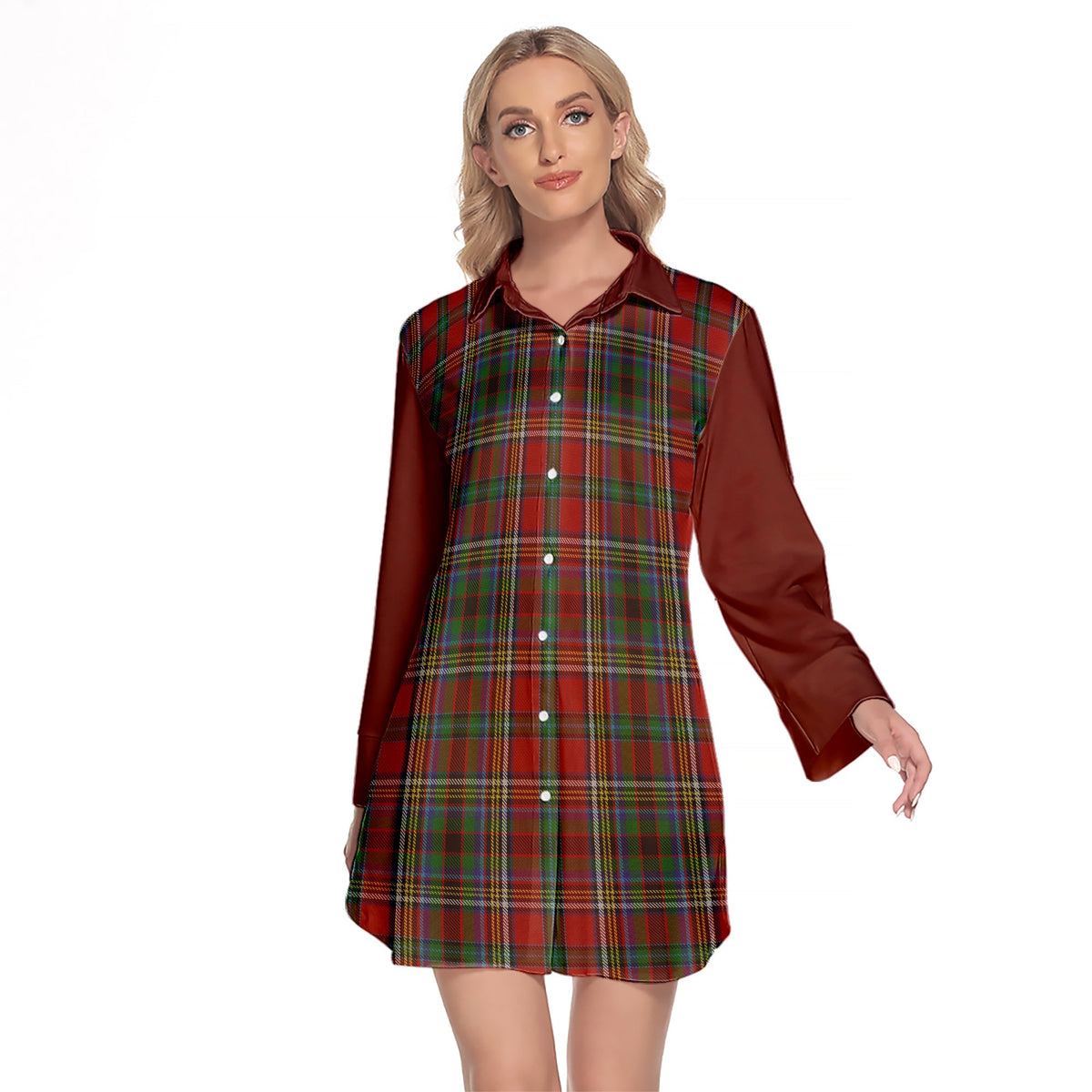 Anderson Of Ardbrake Tartan Women's Lapel Shirt Dress With Long Sleeve