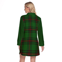 Anstruther Tartan Women's Lapel Shirt Dress With Long Sleeve